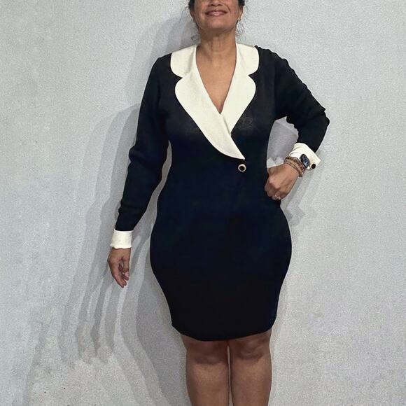 St. John Evening Black Vintage Long Sleeve Midi Dress Sz 8 - Picture 1 of 13